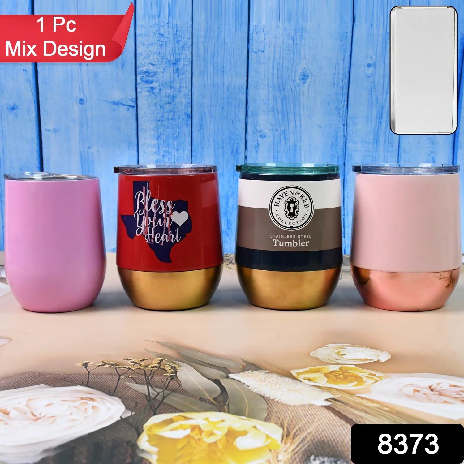 Stainless Steel Vacuum Insulated Mug with Lid, Tumbler (1 Pc / Mix Design & Color) - Image 2