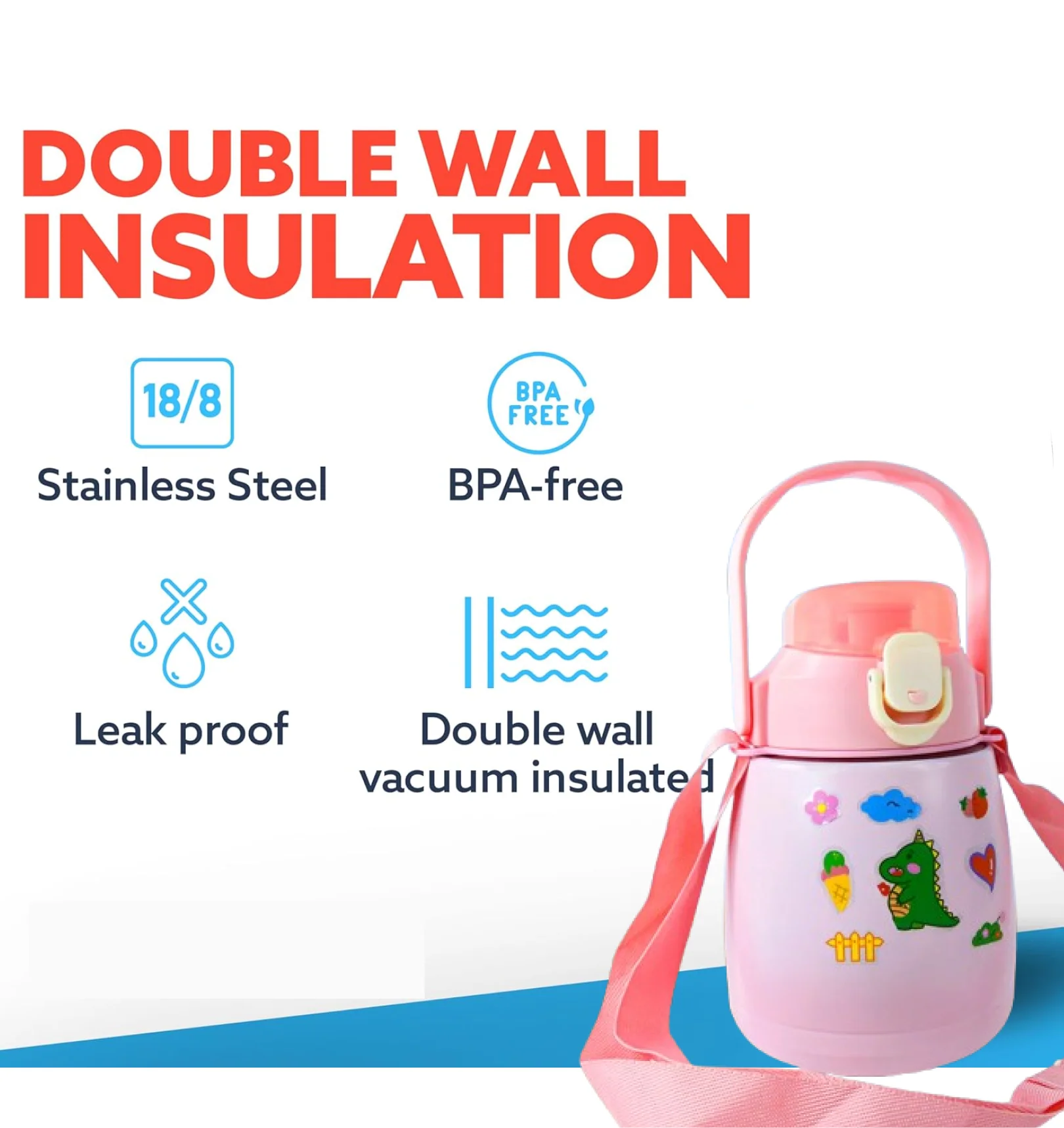 Stainless Steel Vacuum Insulated Water Bottle with Handle & Sticker (700 ML) - Image 5