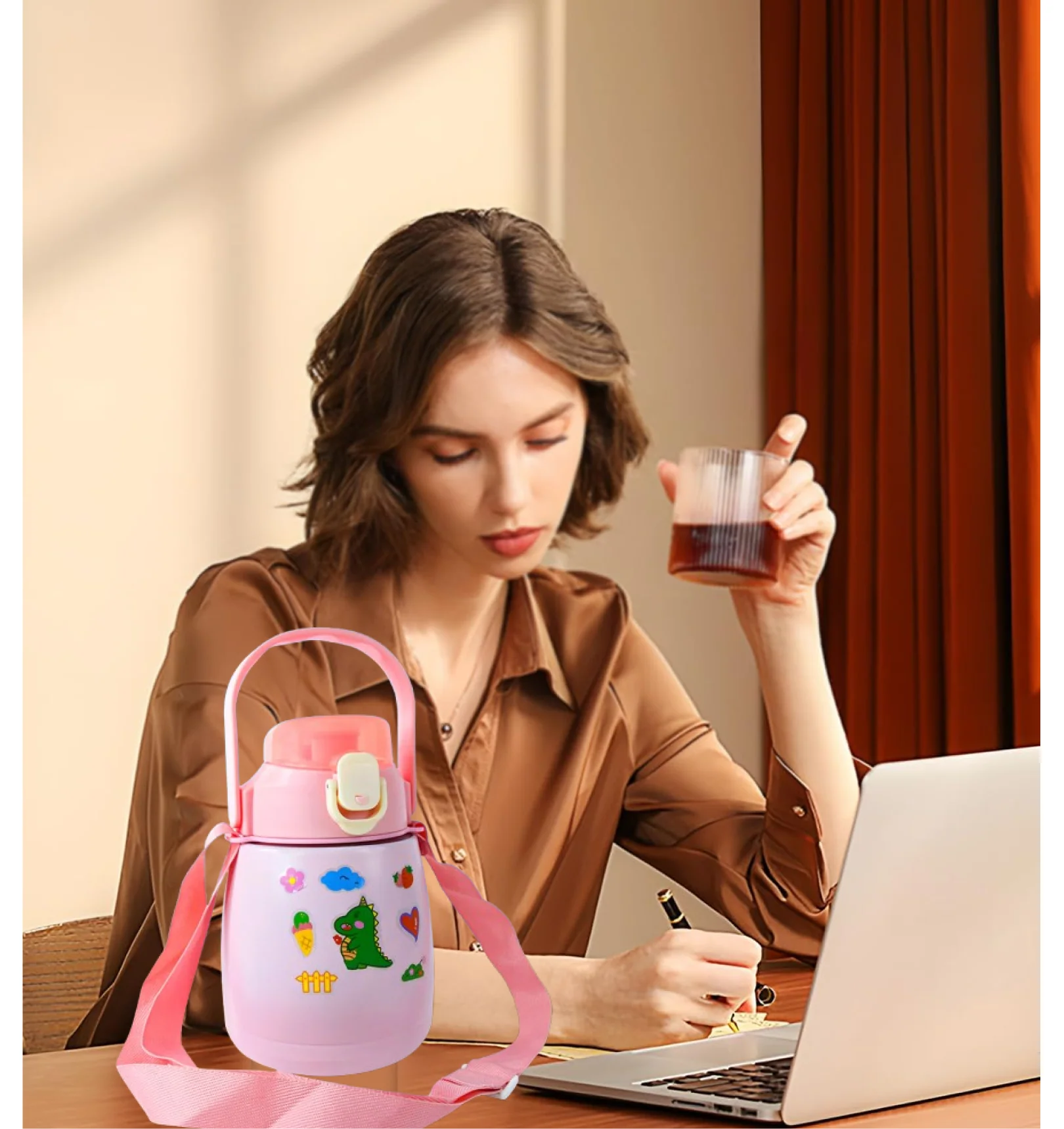 Stainless Steel Vacuum Insulated Water Bottle with Handle & Sticker (700 ML) - Image 6