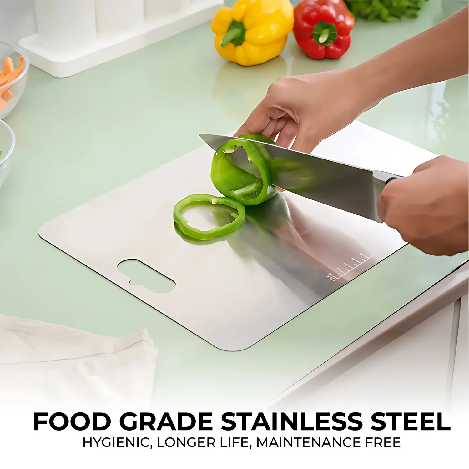 Stainless Steel Vegetable & Fruit Cutting Chopping Board (31×20 Cm / 1 Pc) - Image 6
