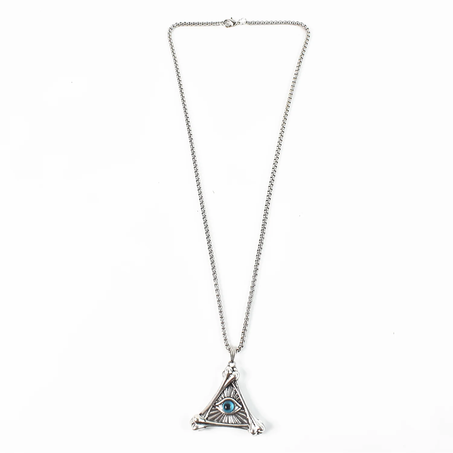 Silver Plated Vintage Evil Eye Protection Triangle Pendant With Necklace (1 PC) - Image 5