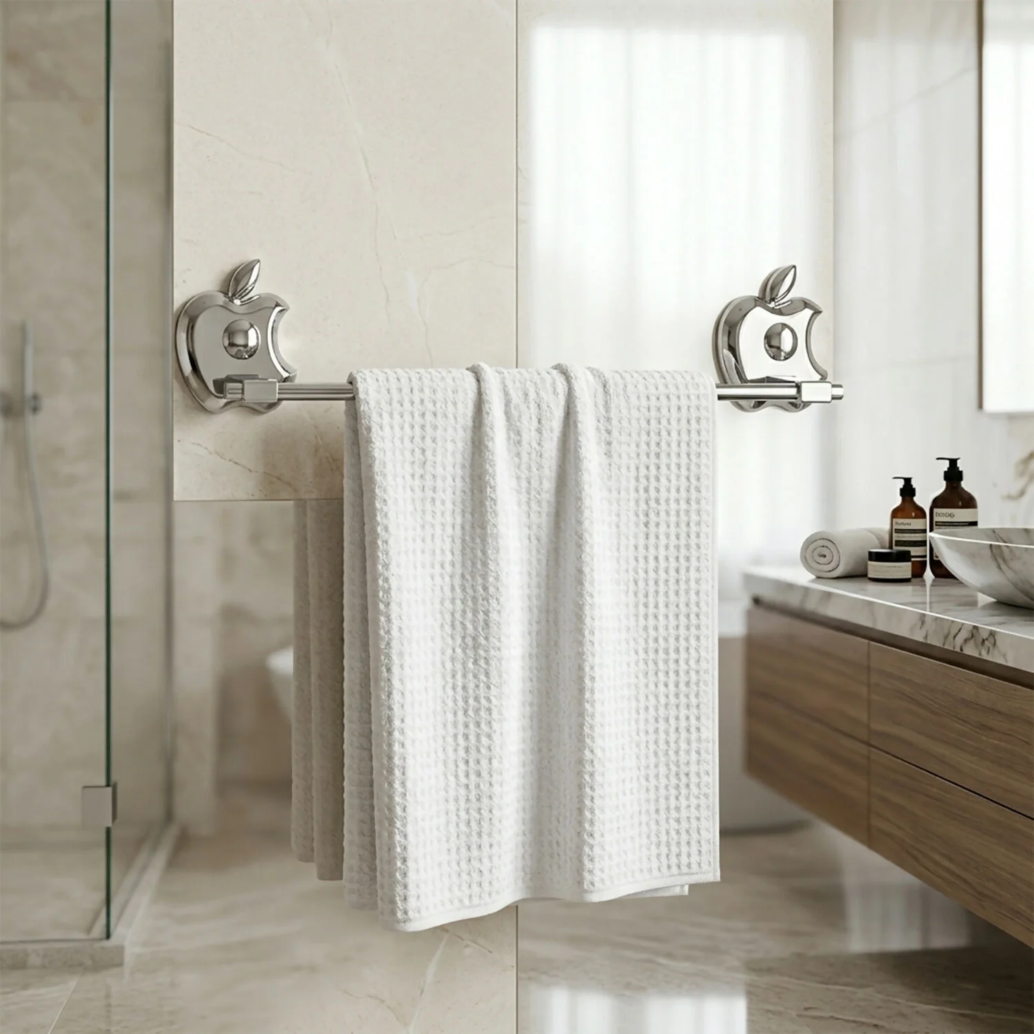 Stainless Steel Wall-Mounted Apple Shaped Towel Stand with - Image 3