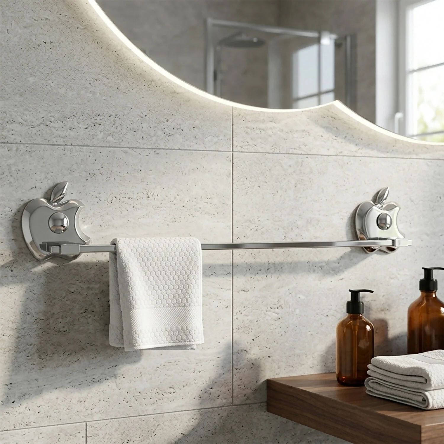Stainless Steel Wall-Mounted Apple Shaped Towel Stand with - Image 4