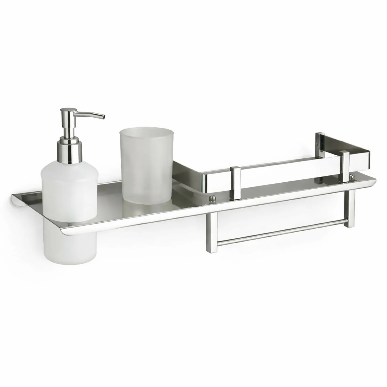 Stainless Steel Wall Mounted Bathroom Shelf with Soap Dispenser, Toothbrush Holder & Towel Rack 1Pc - Image 7