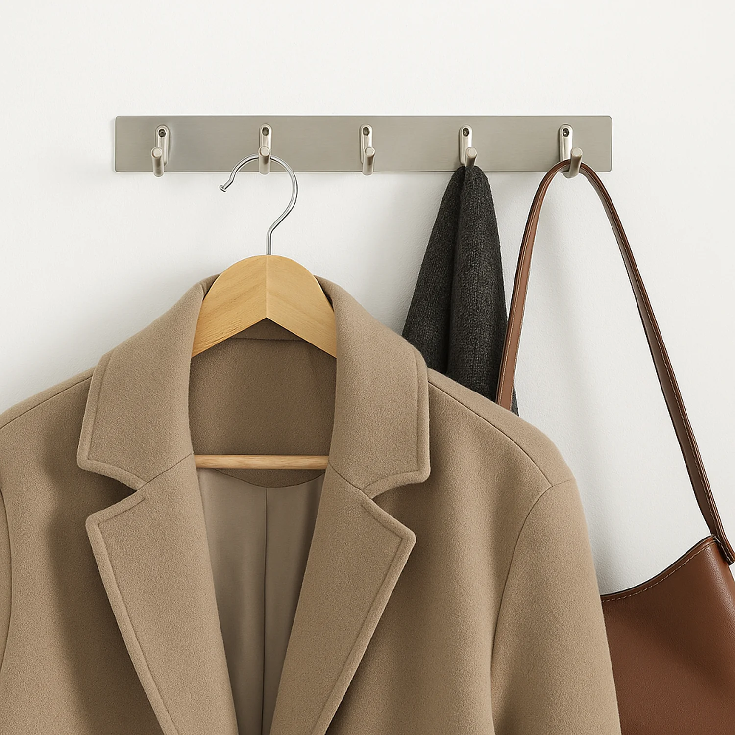 Stainless Steel Wall Mounted Coat 5 Hook Rack (26x3 / 1 Pc) - Image 4