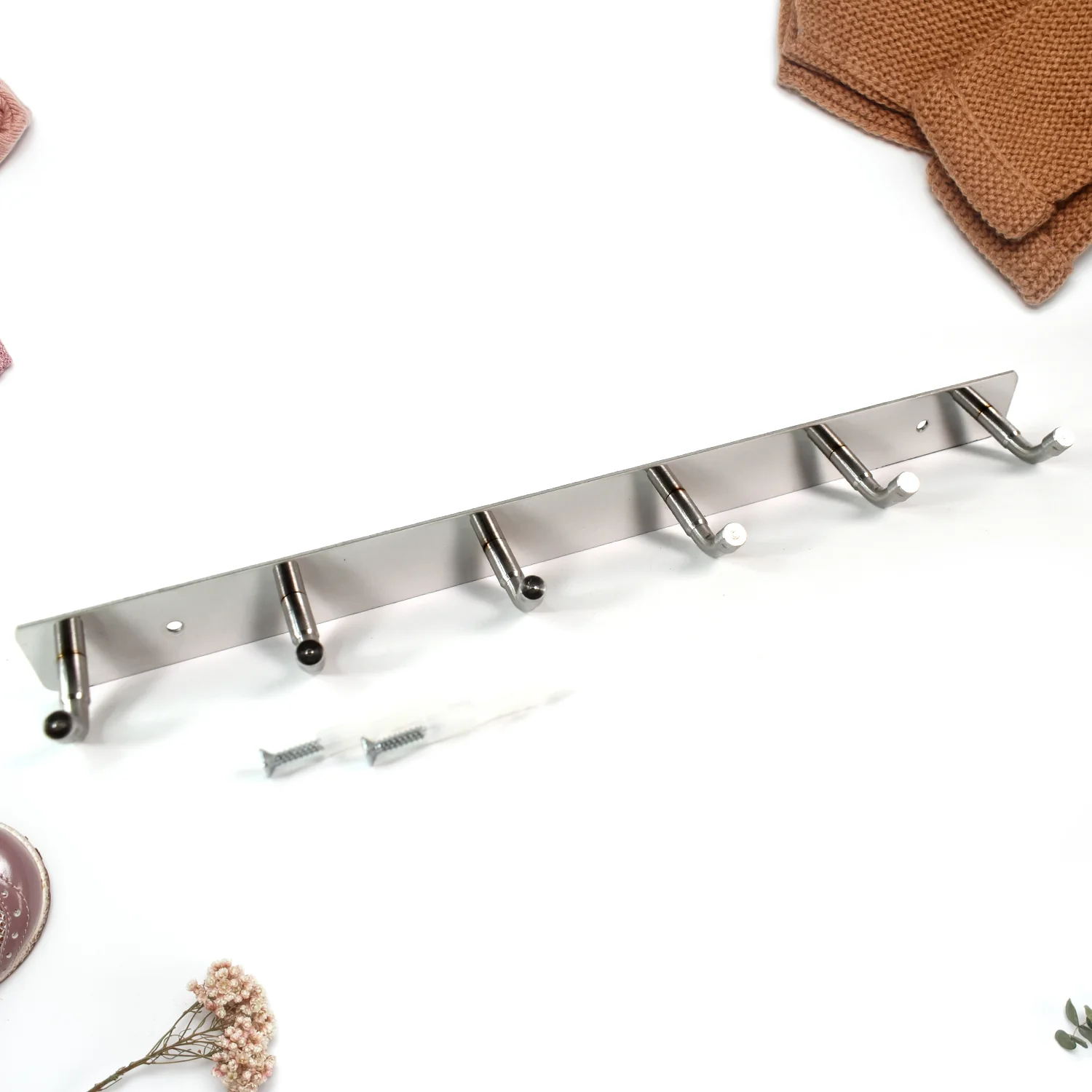 Stainless Steel Wall Mounted Coat 6 Hook Rack (32x3 / 1Pc) - Image 3