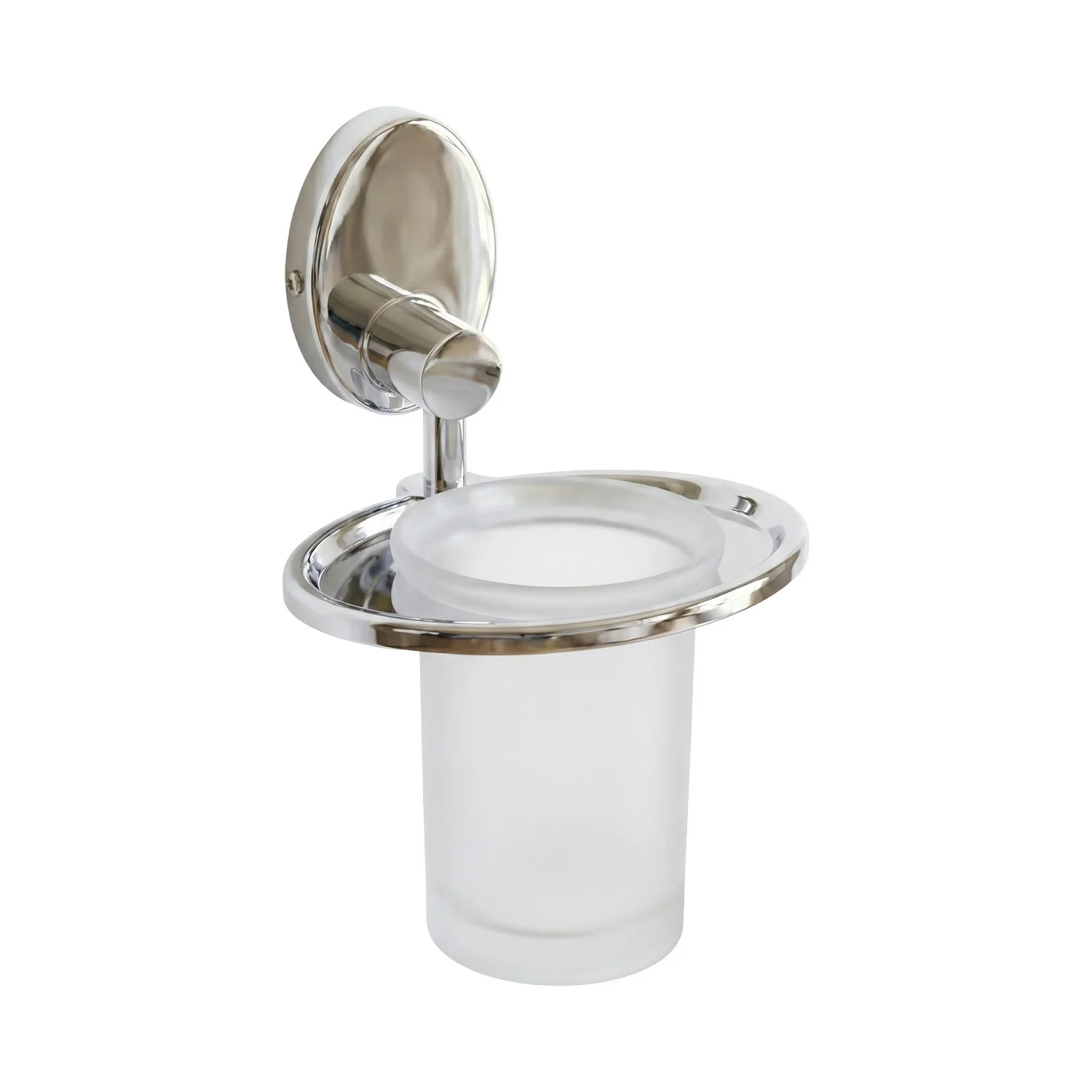 Stainless Steel Wall Mounted Toothbrush Holder with Frosted Glass Tumbler Bathroom Organizer - Image 5