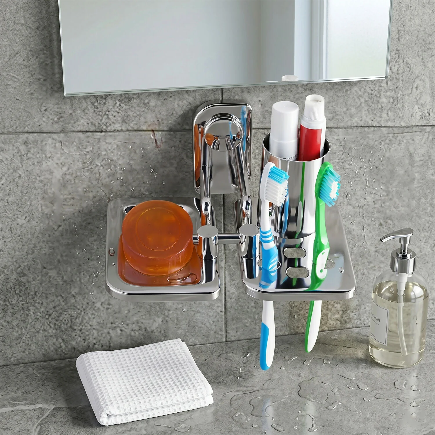 Premium Stainless Steel Wall Mounted Toothbrush Holder with Soap Dish - Image 3