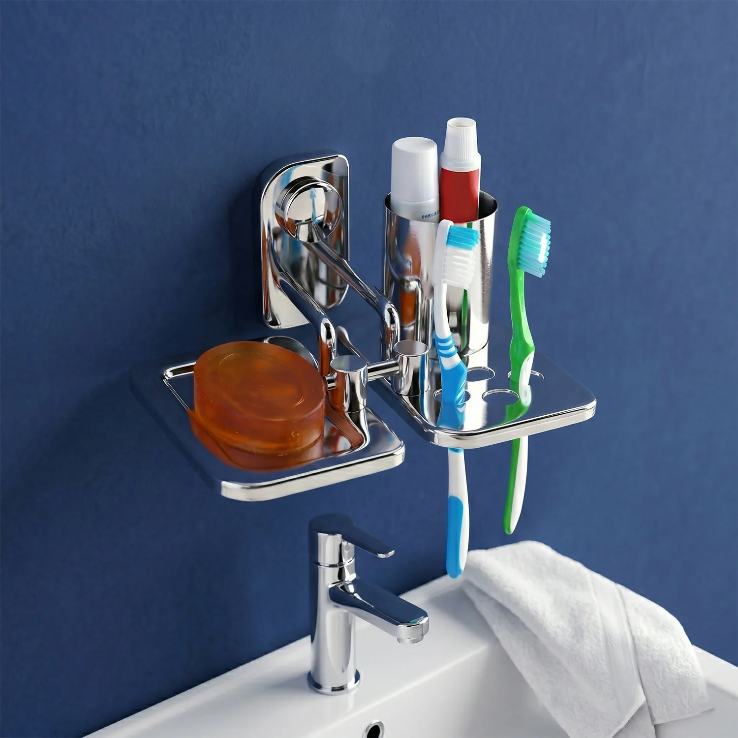 Premium Stainless Steel Wall Mounted Toothbrush Holder with Soap Dish - Image 4
