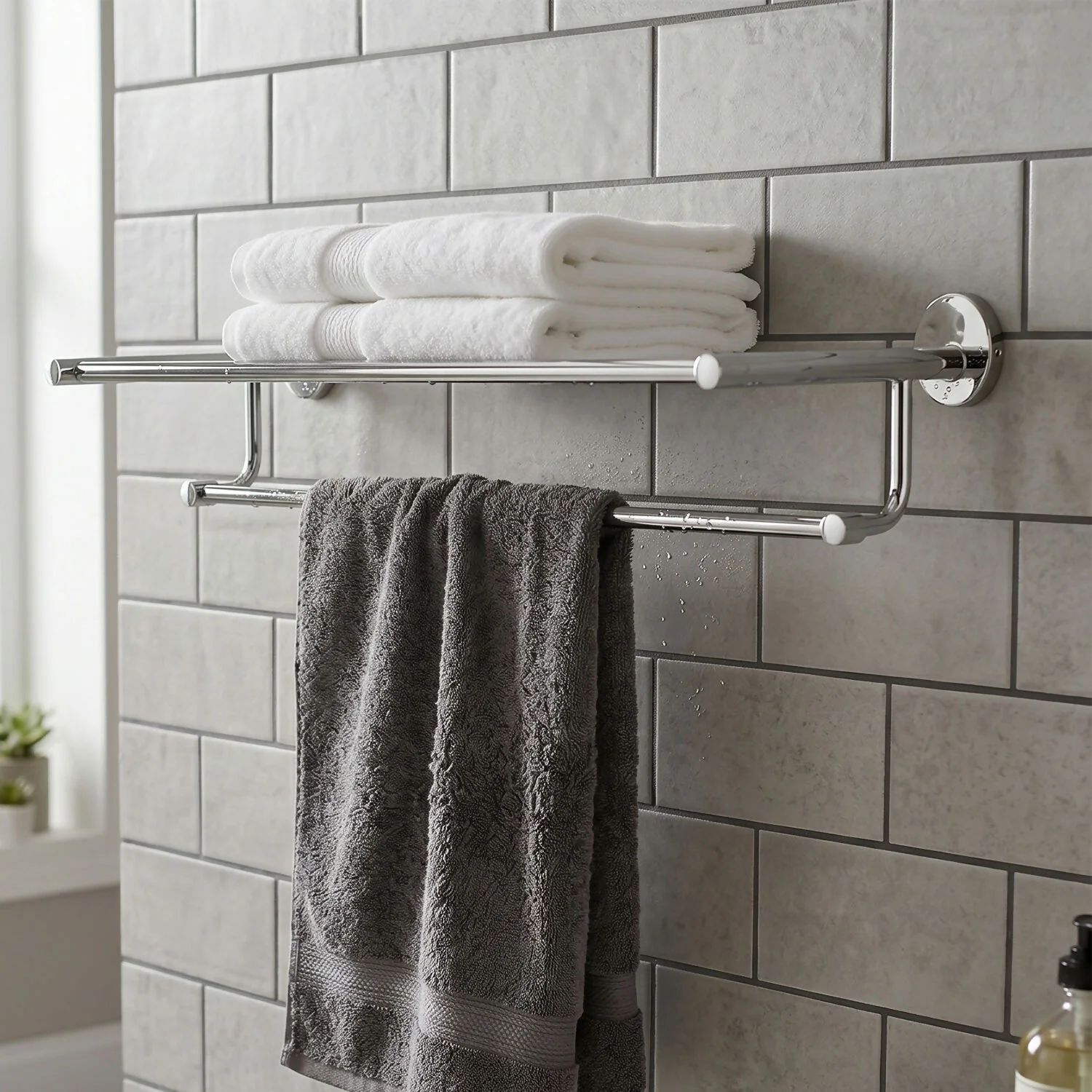 Stainless Steel Wall-Mounted Towel Rack with Multi-Functional Bars for Efficient Bathroom Storage - Image 3