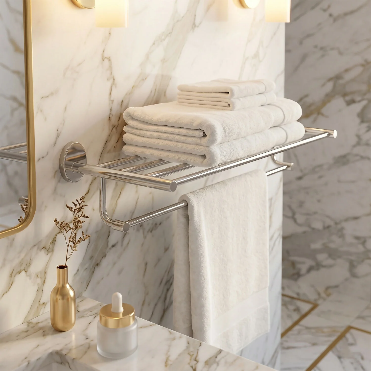 Stainless Steel Wall-Mounted Towel Rack with Multi-Functional Bars for Efficient Bathroom Storage - Image 4