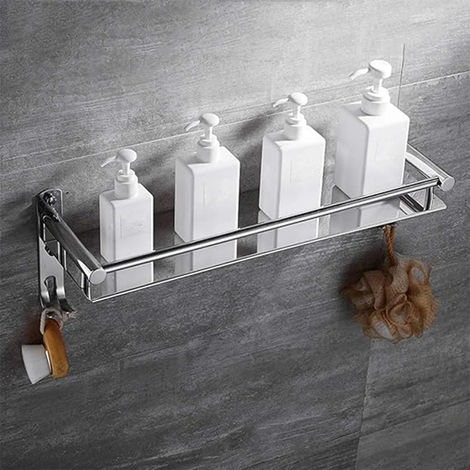 Stainless Steel Wall Mounted Washroom Rack - Single Layer Multipurpose Cabinet - Image 2