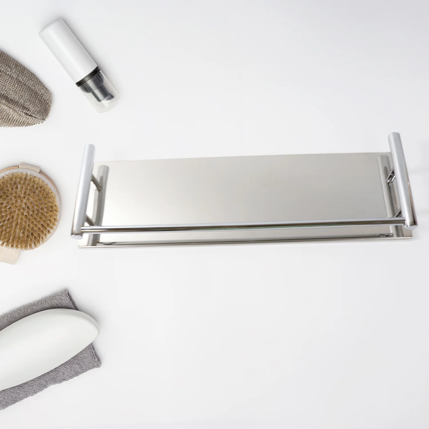 Stainless Steel Wall Mounted Washroom Rack - Single Layer Multipurpose Cabinet - Image 3