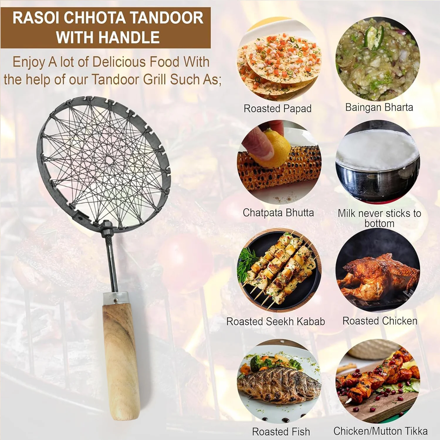 Stainless Steel Wire Skimmer with Wooden Handle (1 Pc) - Image 3