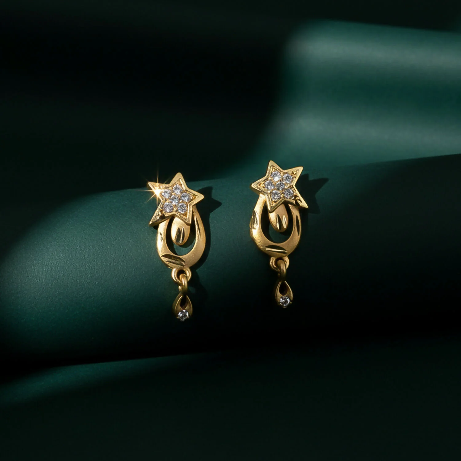 Star Motif Designer Drop Earrings with Subtle Crystal Embellishment - Image 2
