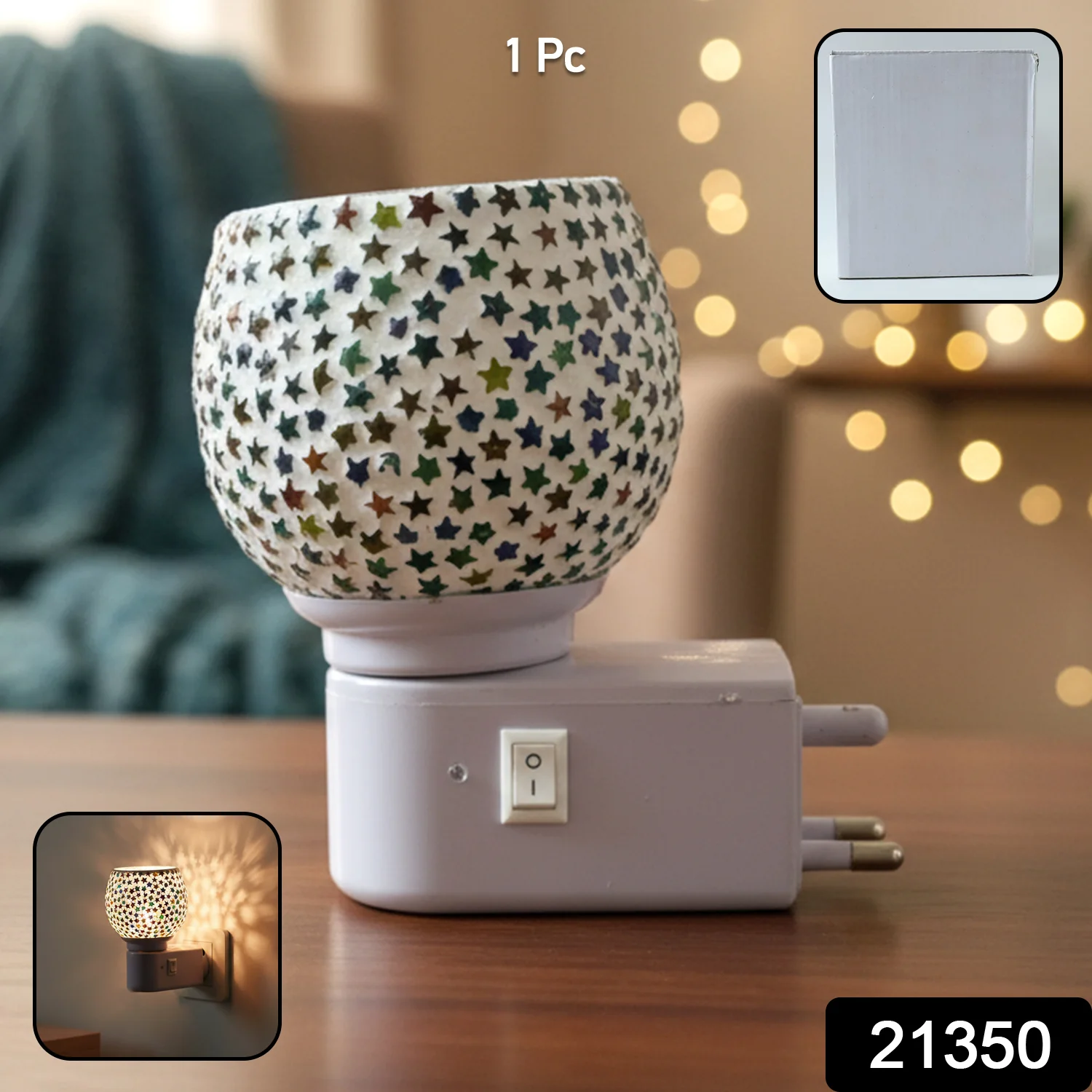 Decorative Star Pattern Kapoor Dani Mosaic Glass Plug-In Night Lamp (1 Pc) - Image 2