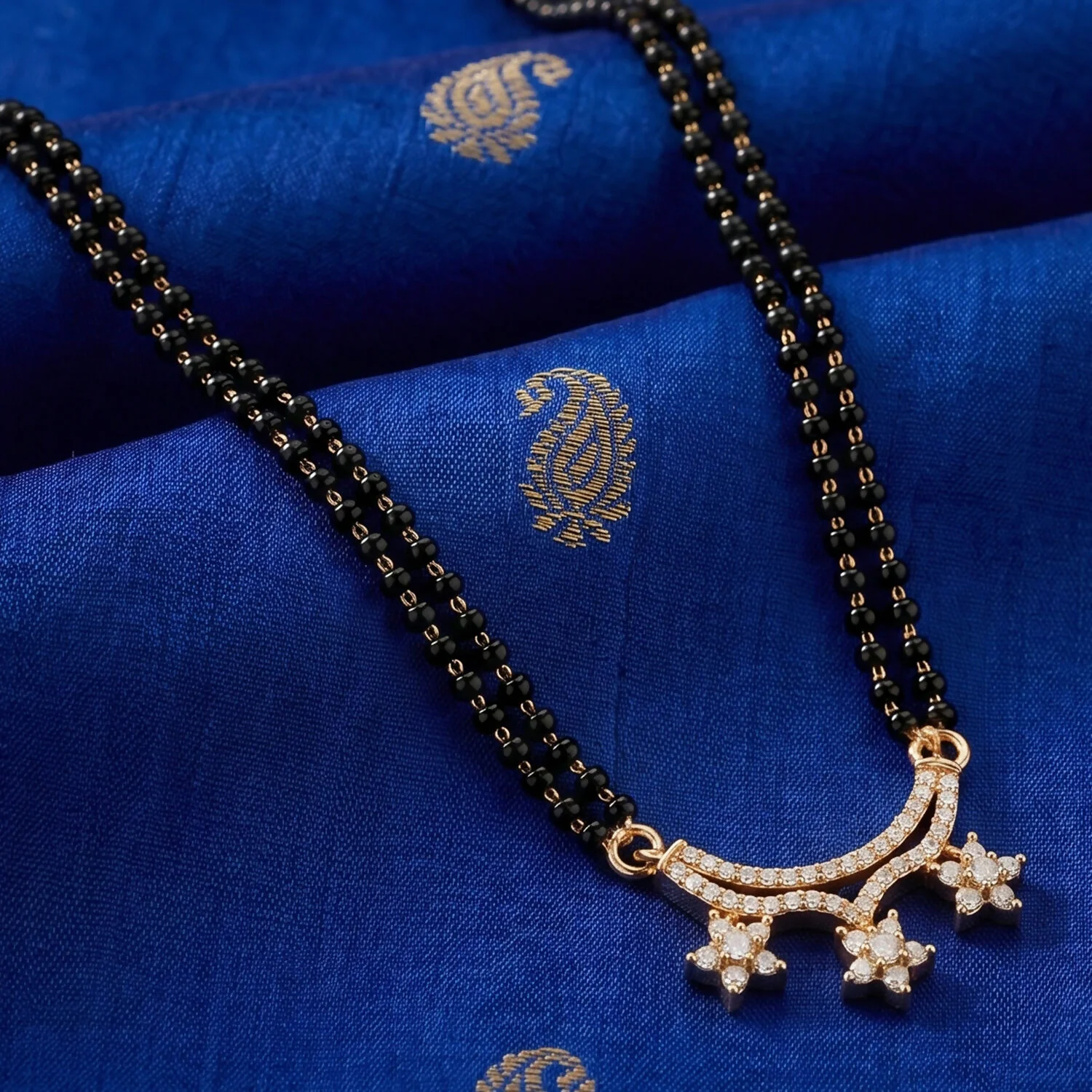 Star Pendant Designer Mangalsutra with Black Beads Chain - Image 2