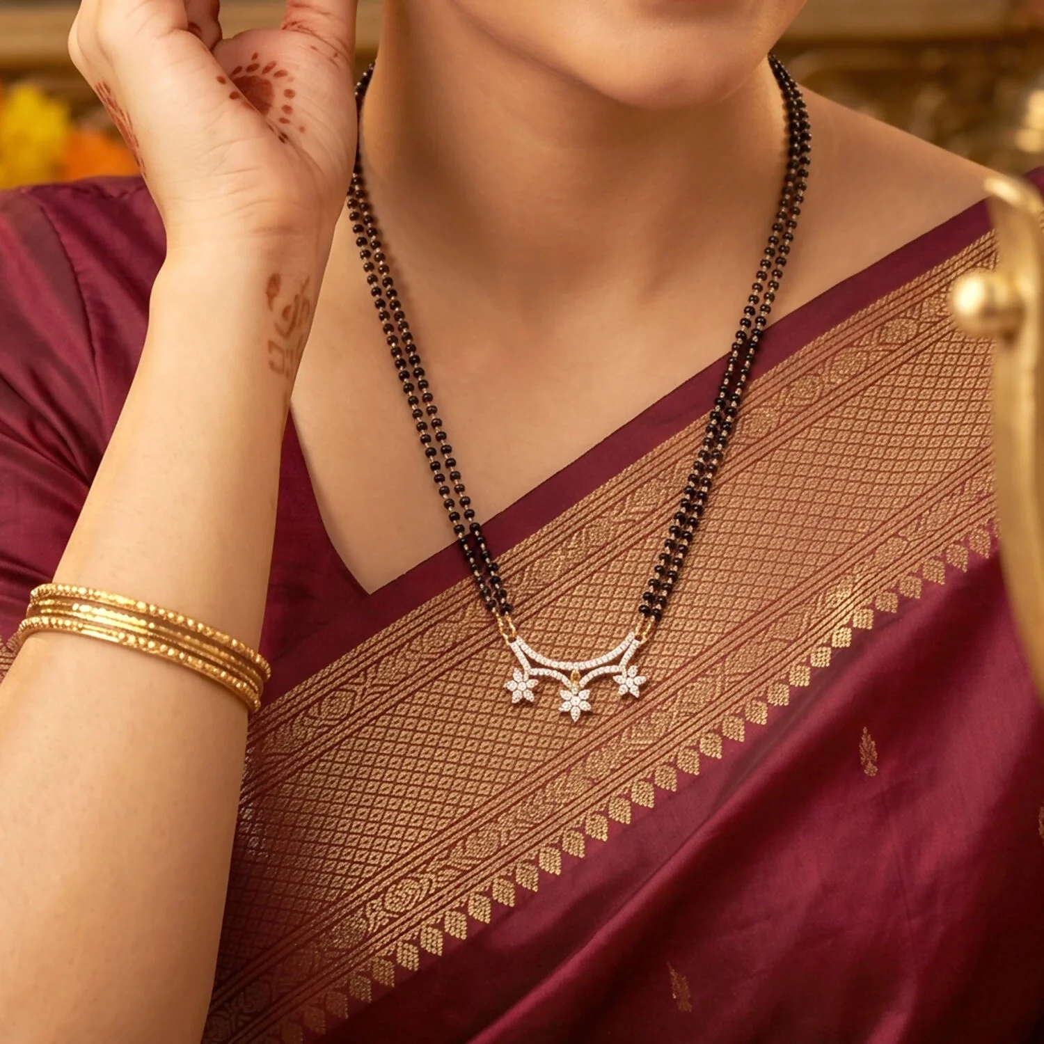 Star Pendant Designer Mangalsutra with Black Beads Chain - Image 3