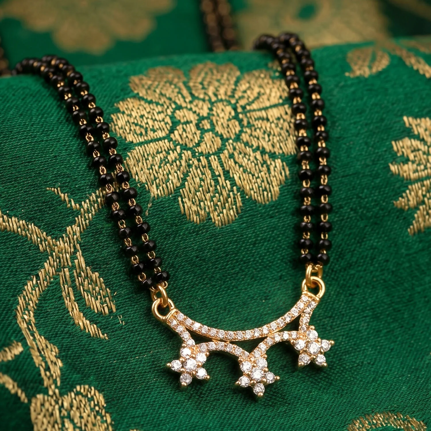 Star Pendant Designer Mangalsutra with Black Beads Chain - Image 5