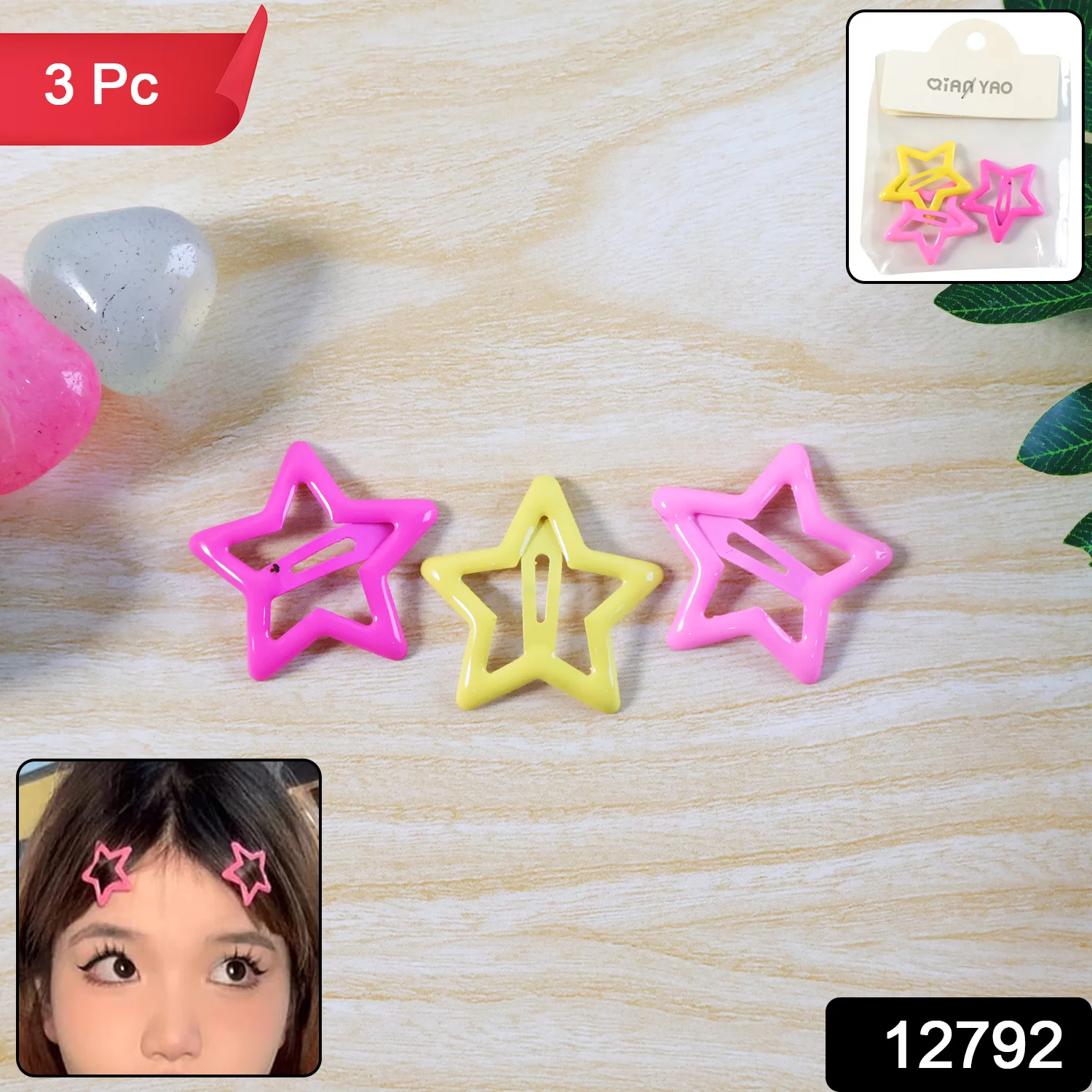 Star-Shaped Hair Clips for Girls - (3 Pc) - Image 2