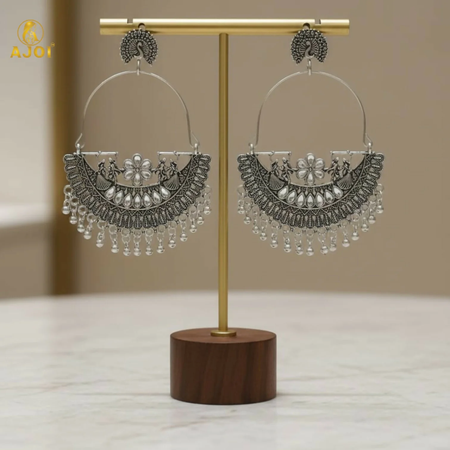 Statement Oxidized Silver Peacock Arch Earrings with Intricate Handcrafted Detailing - Image 4