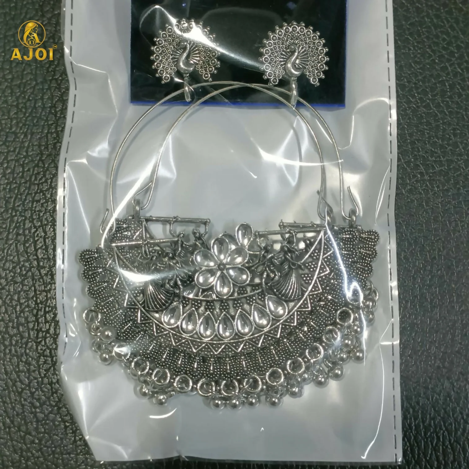 Statement Oxidized Silver Peacock Arch Earrings with Intricate Handcrafted Detailing - Image 6