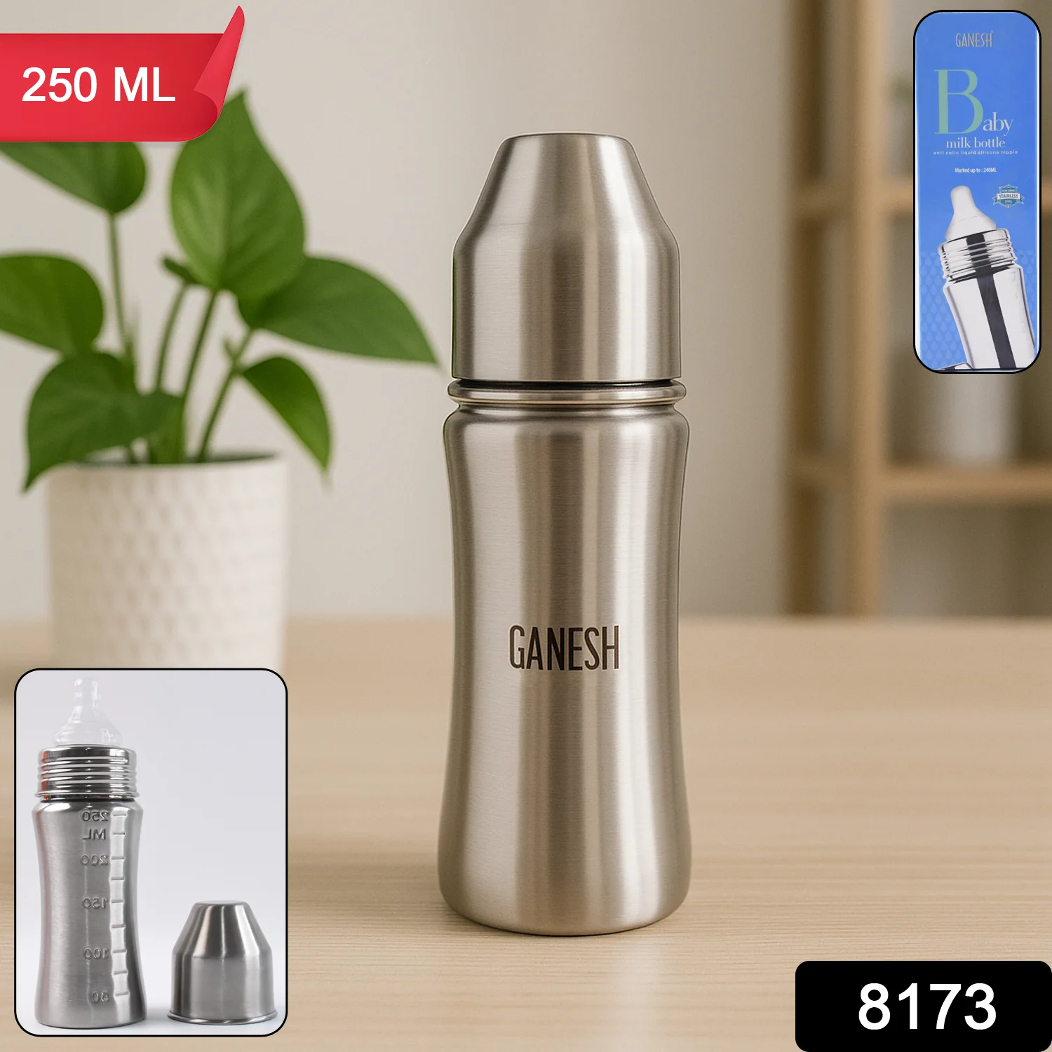 Ganesh Stainless Steel Baby Feeding Bottle for New Born Infants Toddler  250 ML - Image 2