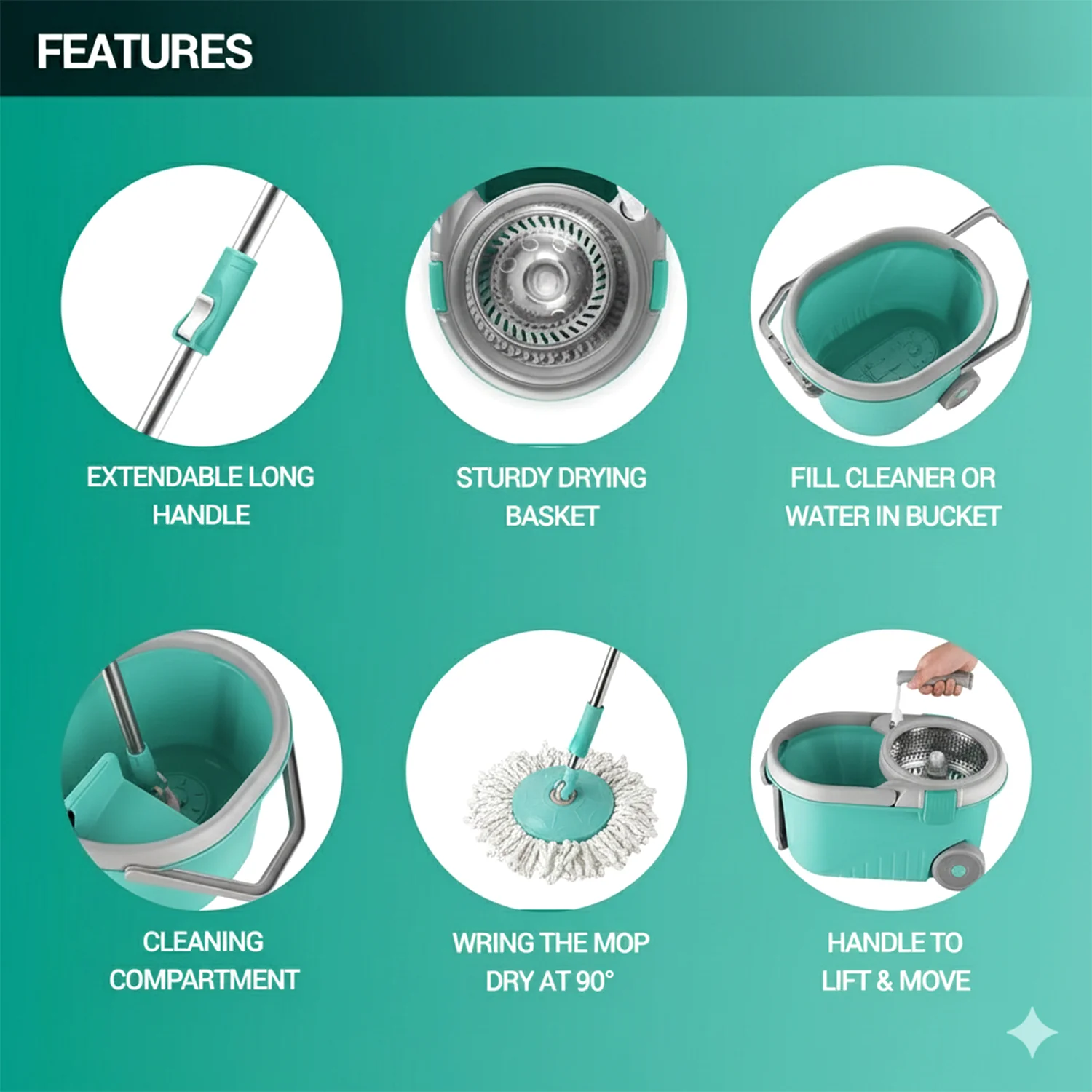 Steel Jari Bucket Mop Set with Microfiber Spin Mop (1 Set) - Image 4