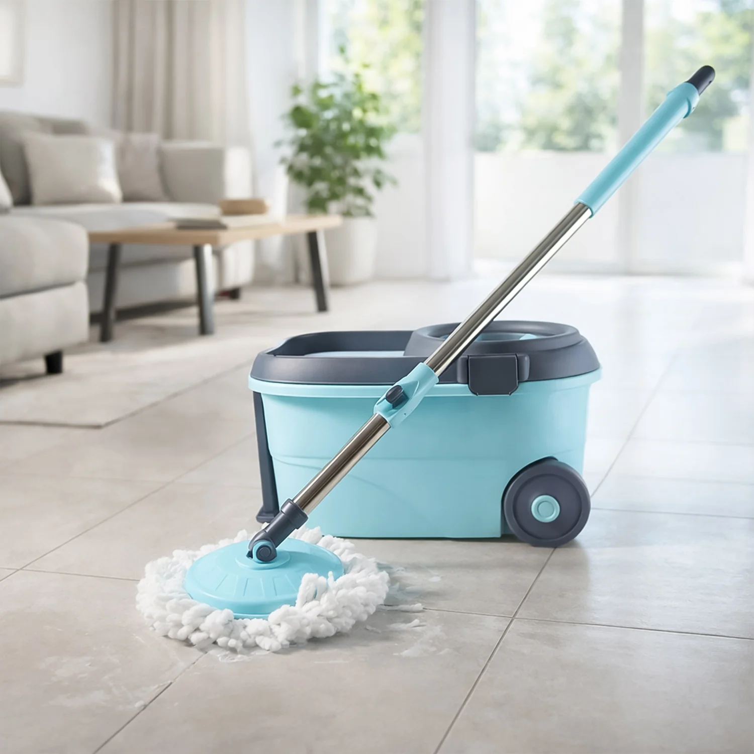 Steel Jari Bucket Mop Set with Microfiber Spin Mop (1 Set) - Image 7