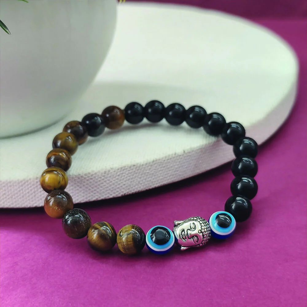 Stone Crystal Tiger's Eye Evil Eye Beads Charm Bracelet