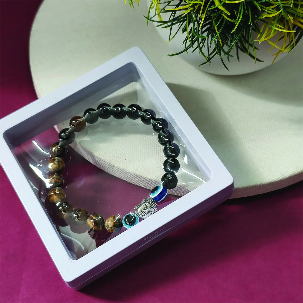 Stone Crystal Tiger's Eye Evil Eye Beads Charm Bracelet - Image 2