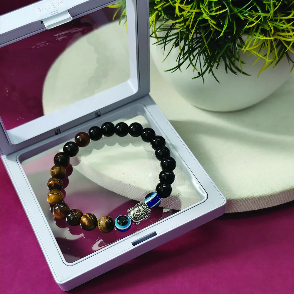 Stone Crystal Tiger's Eye Evil Eye Beads Charm Bracelet - Image 3