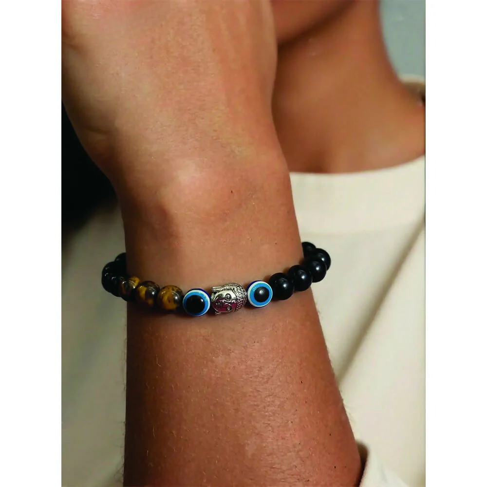 Stone Crystal Tiger's Eye Evil Eye Beads Charm Bracelet - Image 4