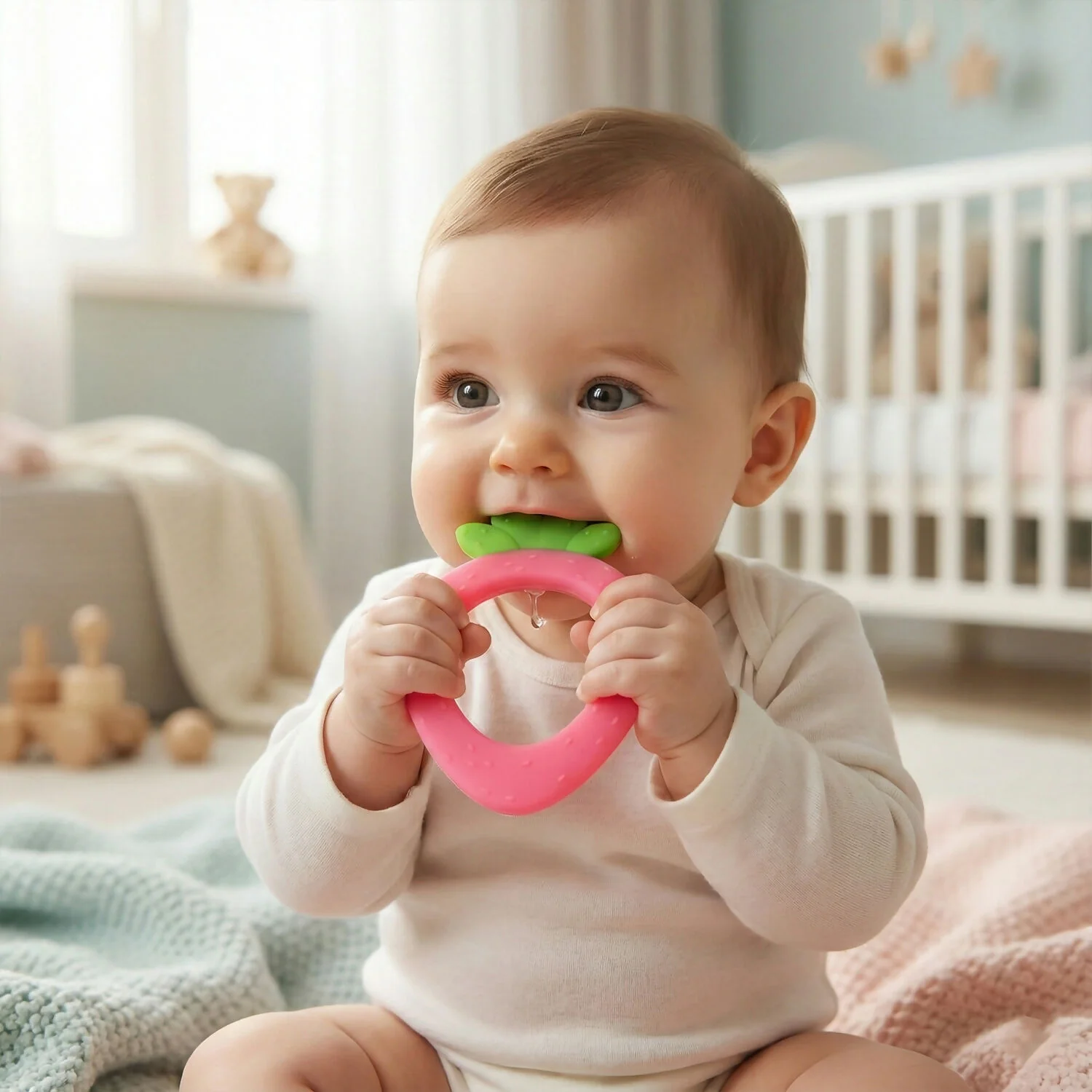 Strawberry shaped silicone baby teether - Image 2