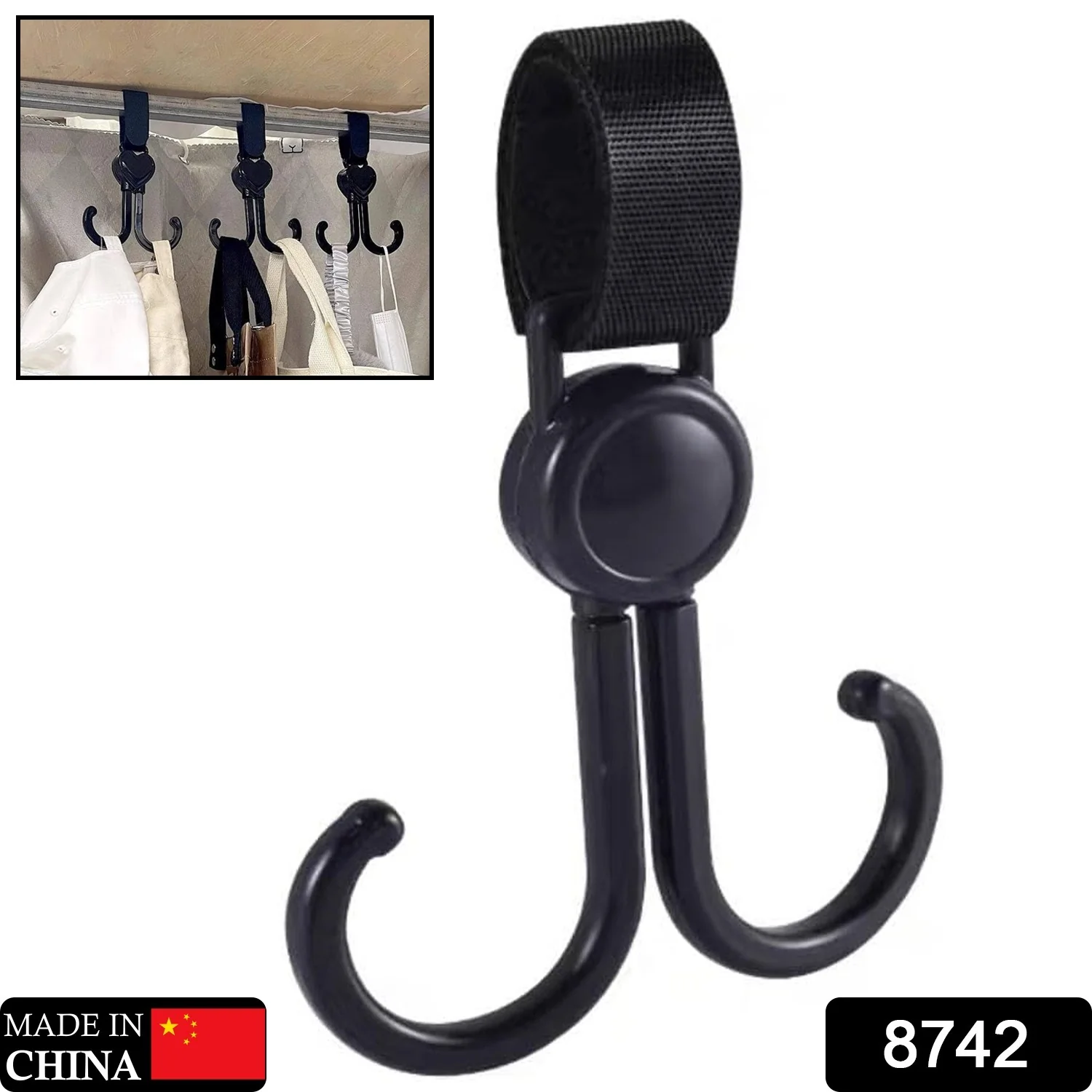 360° Rotating Multi-Purpose Baby Carriage Hook – For Strollers, Cars & More (1 Pc) - Image 2