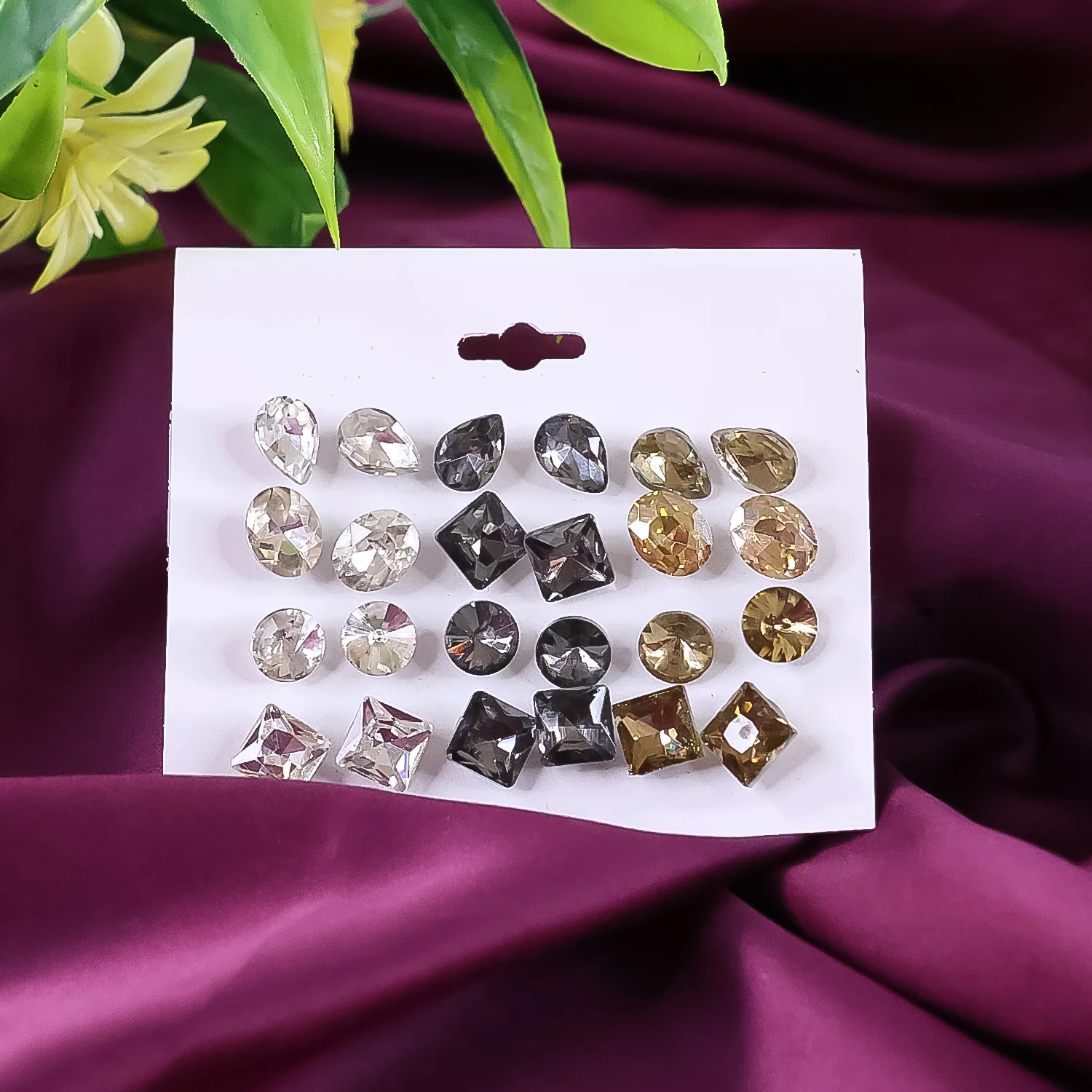 Stud Earrings With Single Stone Alloy Stud Earring (Set Of 12) - Image 4