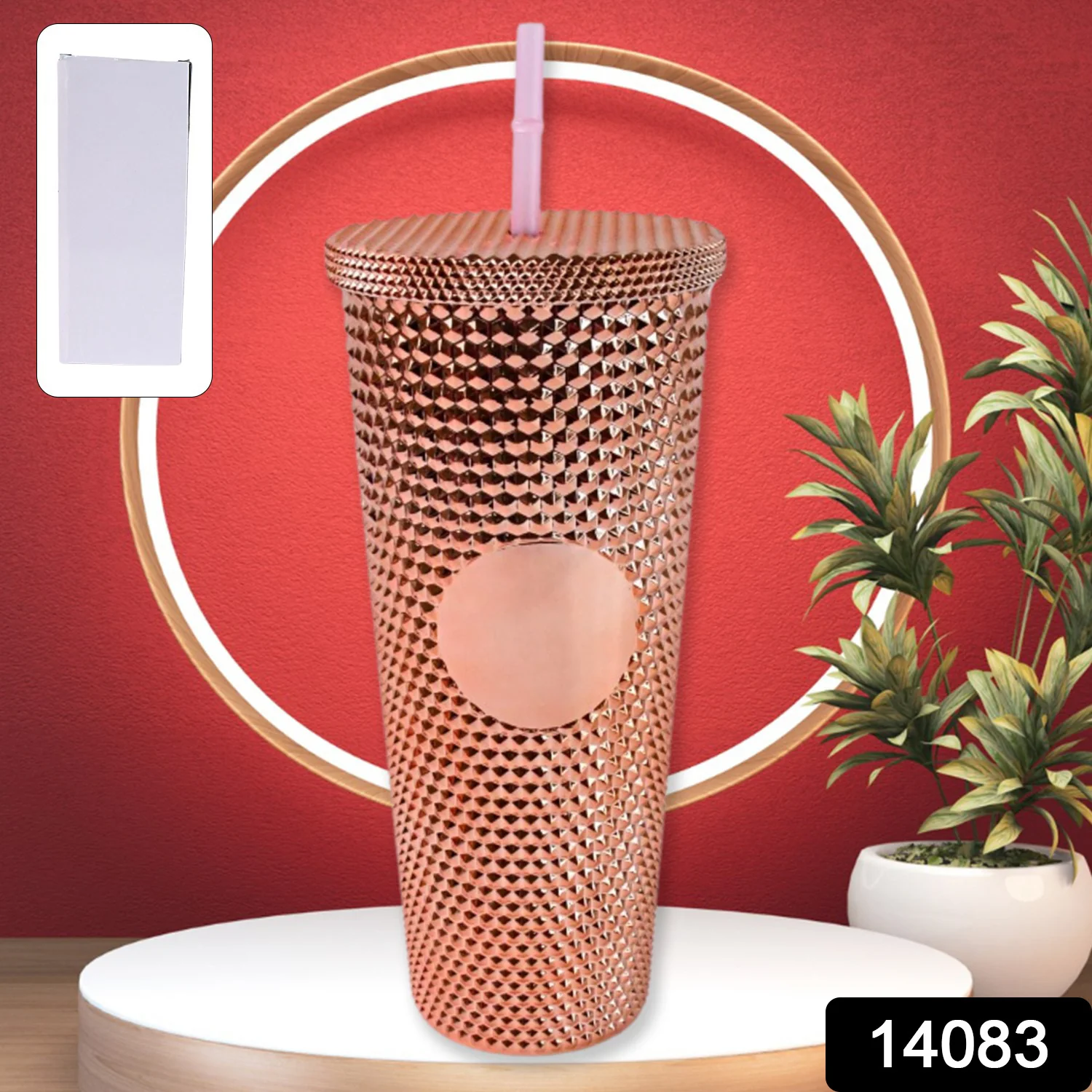 Studded Cup Tumbler Straw Lid - Plastic Double Walled Cold Cup for iced Coffee - Image 2