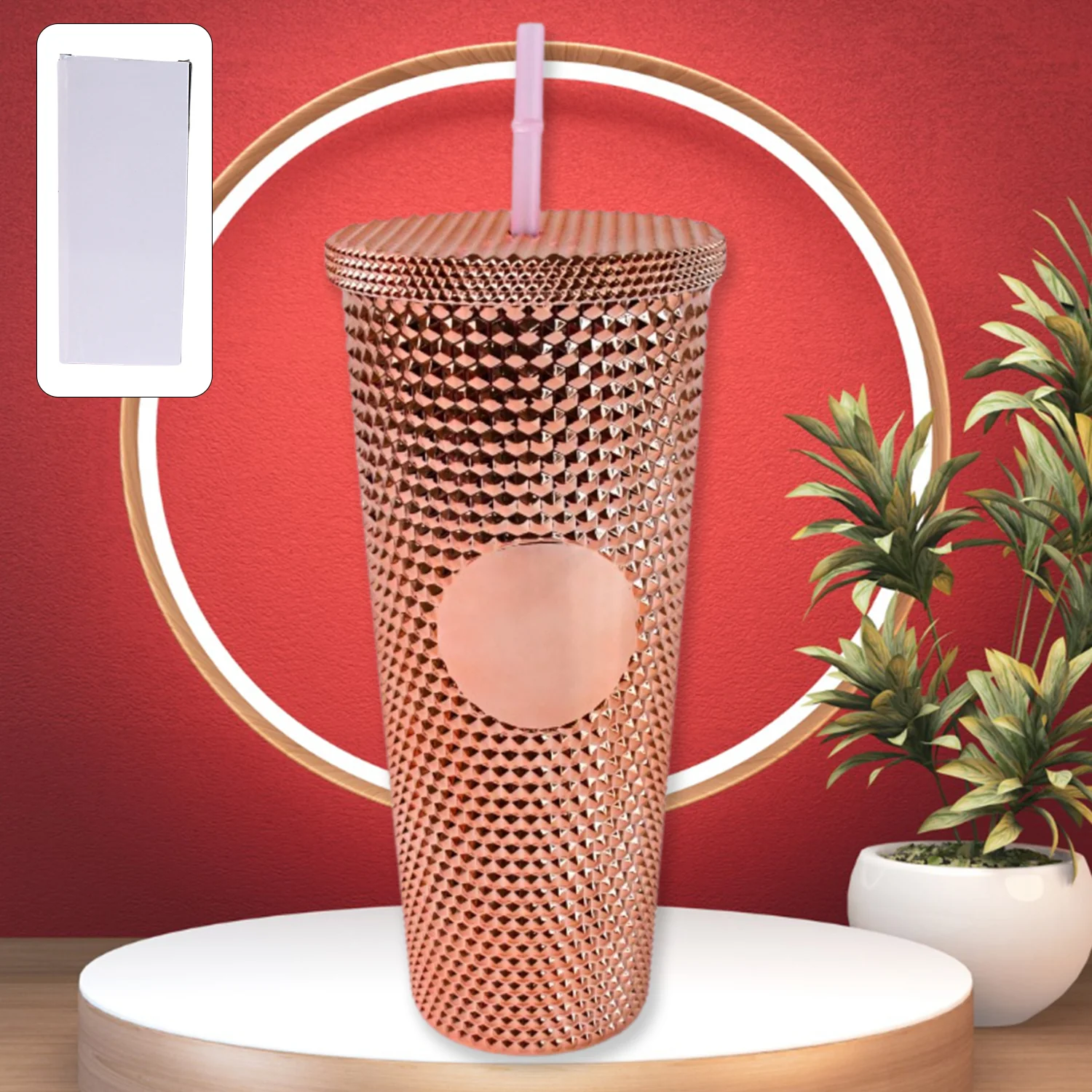 Studded Cup Tumbler Straw Lid - Plastic Double Walled Cold Cup for iced Coffee - Image 3