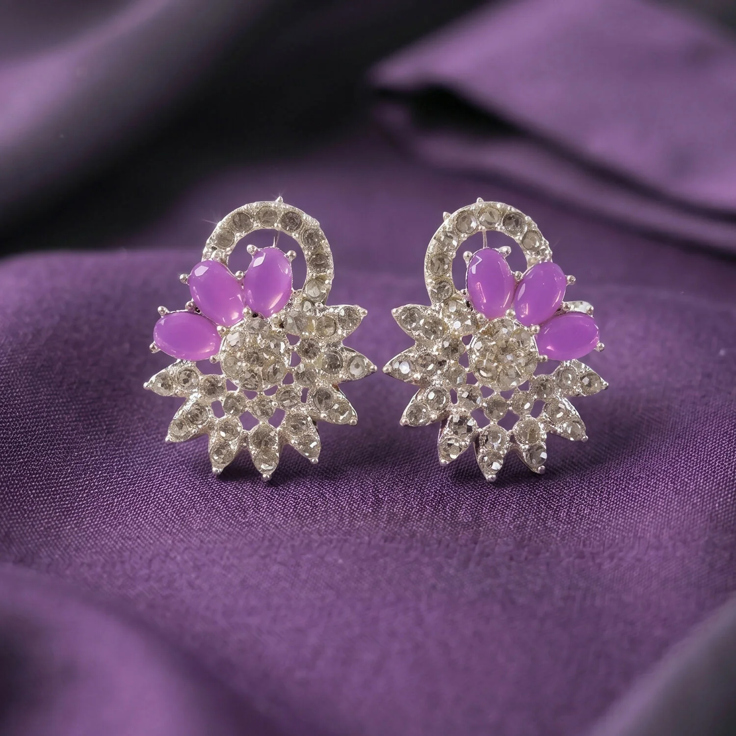 Stunning Pink Floral Necklace Set with Sparkling Earrings for Weddings and Parties - Image 4