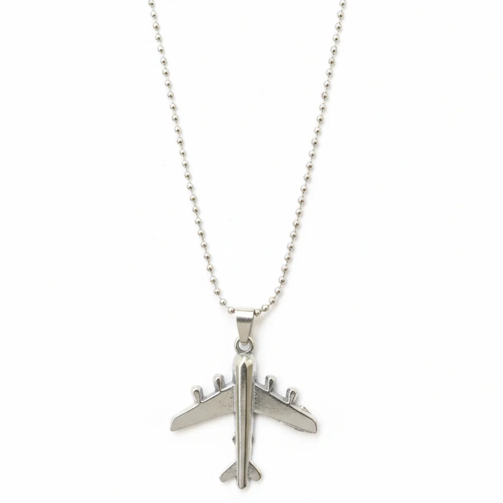 Stylish Aeroplane Shape Silver Tone Pendant Necklace for Men - Image 3