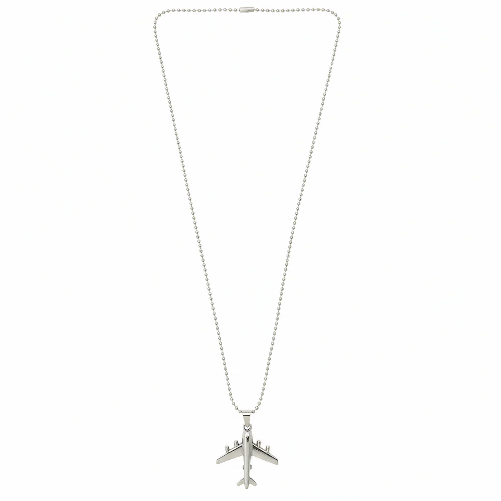 Stylish Aeroplane Shape Silver Tone Pendant Necklace for Men - Image 4