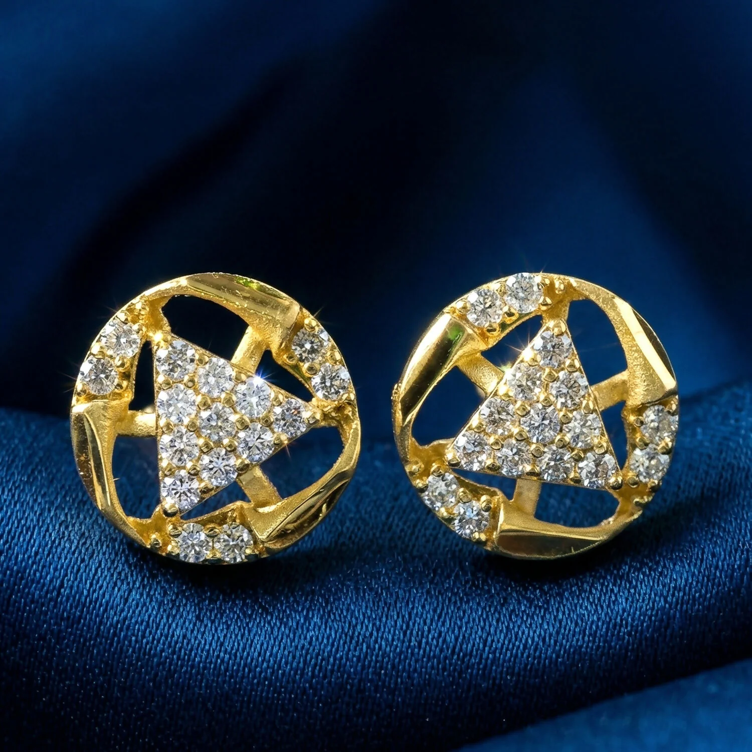 Stylish Bell Shape Gold Stud Earrings with Stone Accents - Image 2