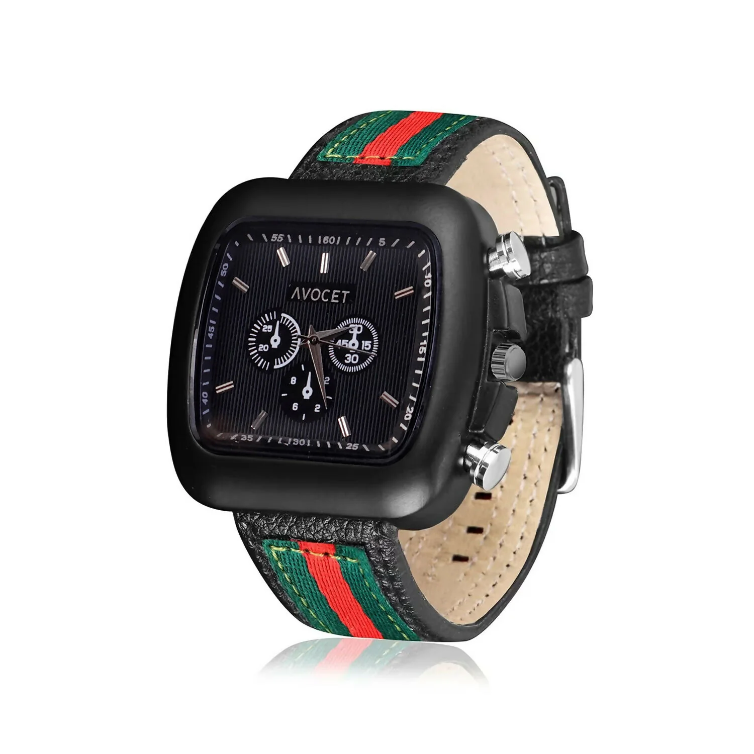 Stylish Black Square Dial Analog Watch with Striped Strap & Metal Case - Image 6