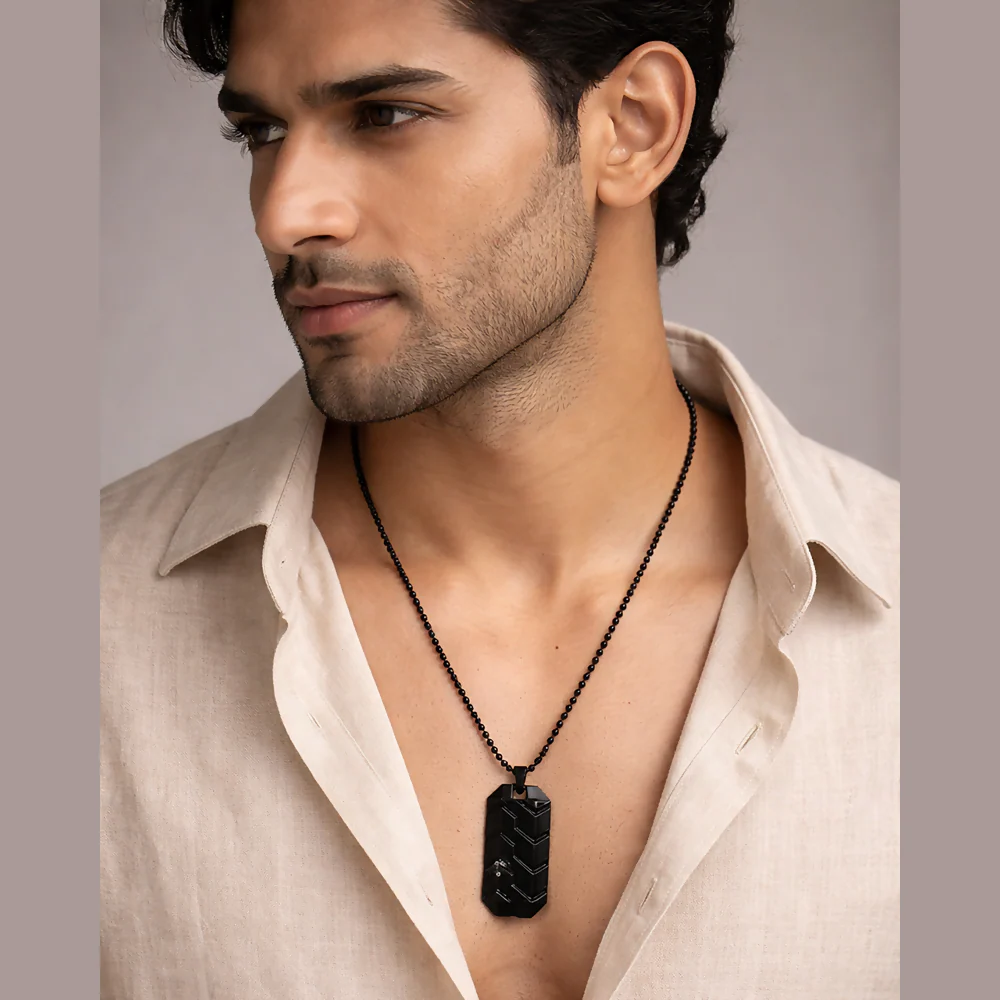 Stylish Black Tire Tread Pattern Pendant Necklace Chain Trendy Fashion Jewelry - Image 2