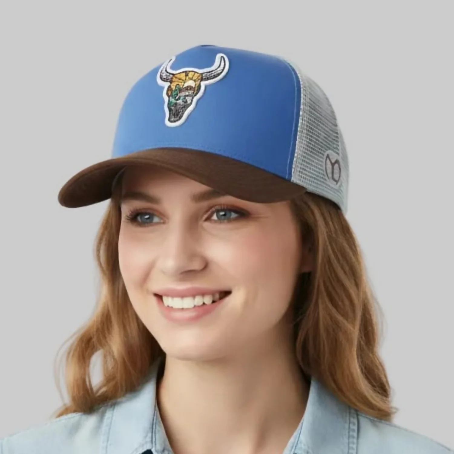 Stylish Blue Adjustable Cap with Bull Embroidery Breathable Casual Outdoor Fashion Cap for Men & Women - Image 2