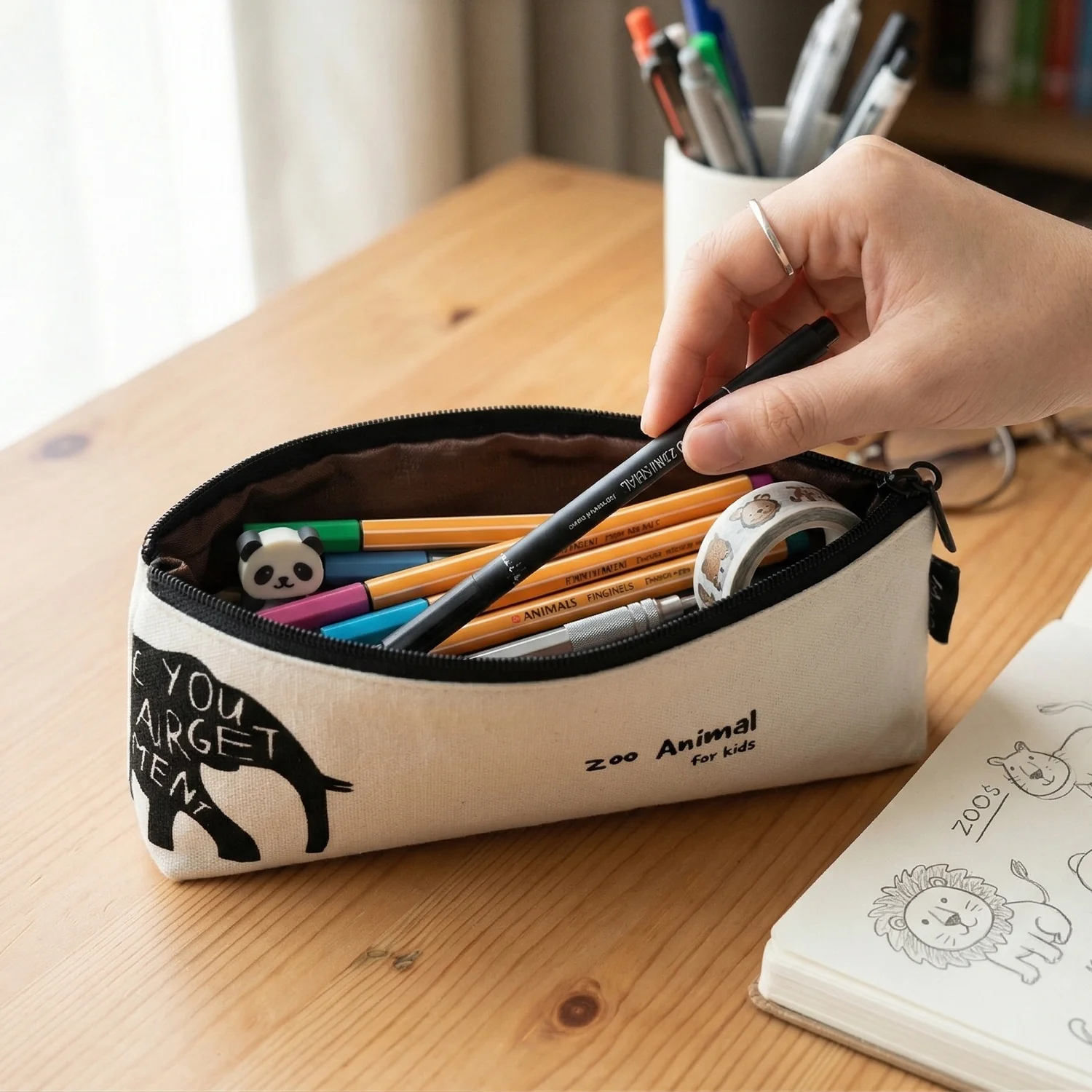 Stylish Canvas Pencil Pouch (1 Pc) - Image 3