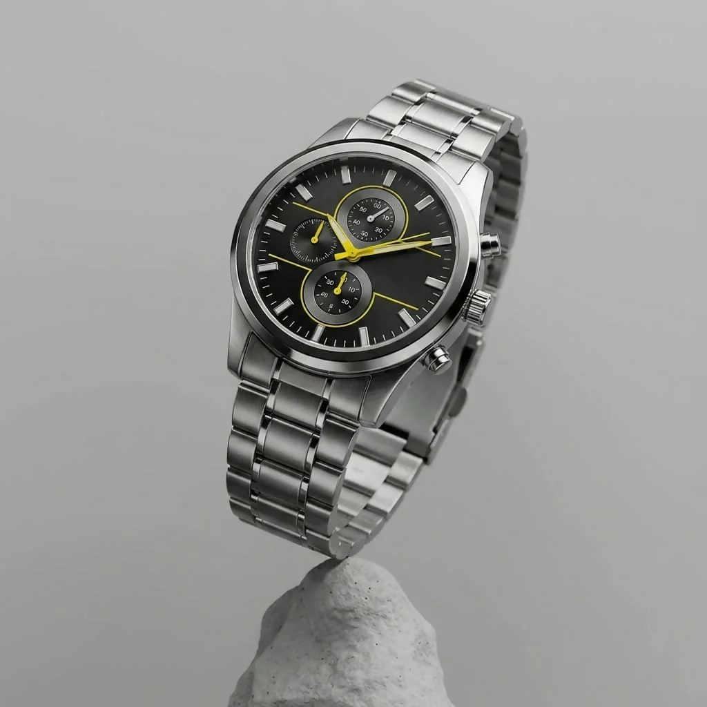 Stylish Chronograph Watch with Black Dial and Accents for Men - Image 3