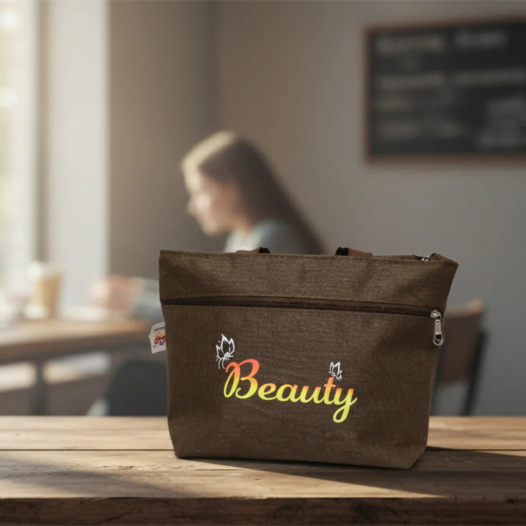 Stylish Denim Shopping Bag with Green Handles – “Beauty” Tote - Image 5