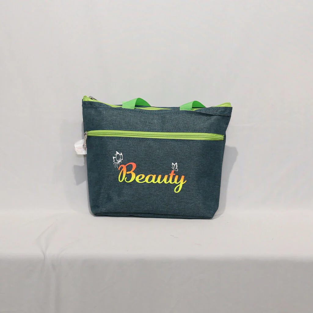 Stylish Denim Shopping Bag with Green Handles – “Beauty” Tote - Image 7
