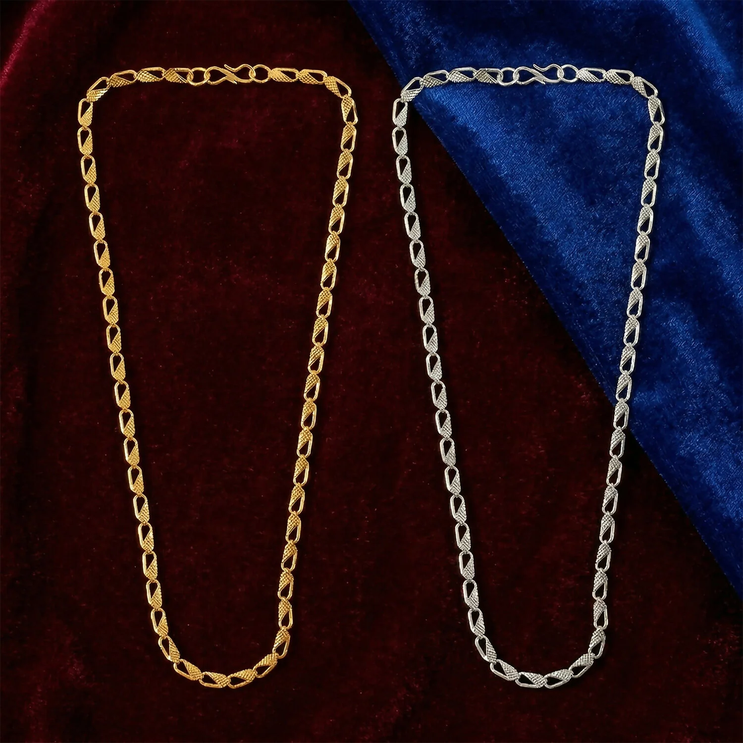 Stylish Dual Tone Textured Chain Necklace for Men & Women - Image 7